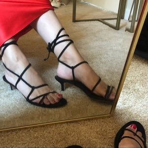 Kitten heel ankle wrap sandals